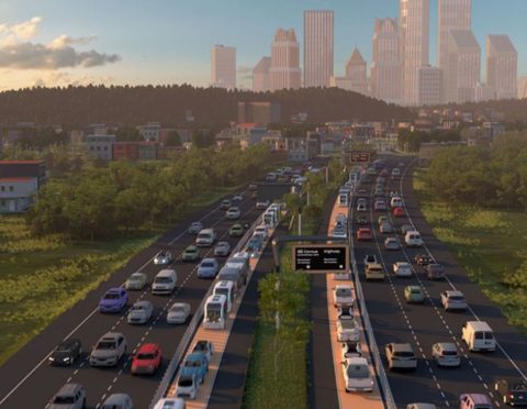 A rendering of Cavnue's proposed autonomous vehicle road near Detroit