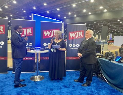 Glenn Stevens Jr. speaking with WJR-AM at the Detroit Auto Show Charity Preview