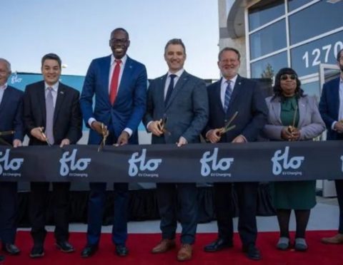 FLO CEO and others, including Lt. Gov. Garlin Gilchrist, at a ribbon cutting for the new facility in Auburn Hills.