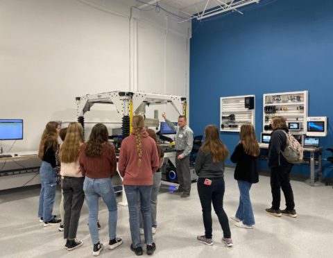 Hartland High School students tour Omron's Proof of Concept Center in Novi.