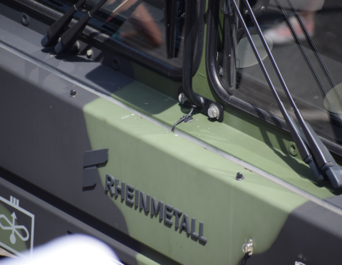 Rheinmetall sign on a military vehicle